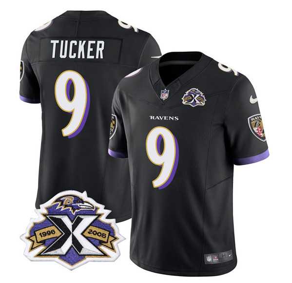 Men & Women & Youth Baltimore Ravens #9 Justin Tucker Black 2023 F.U.S.E With Patch Throwback Vapor Limited Stitched Jersey